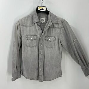 Paper denim and cloth  cotton western style pearl snap tab sleeve unisex shirt S